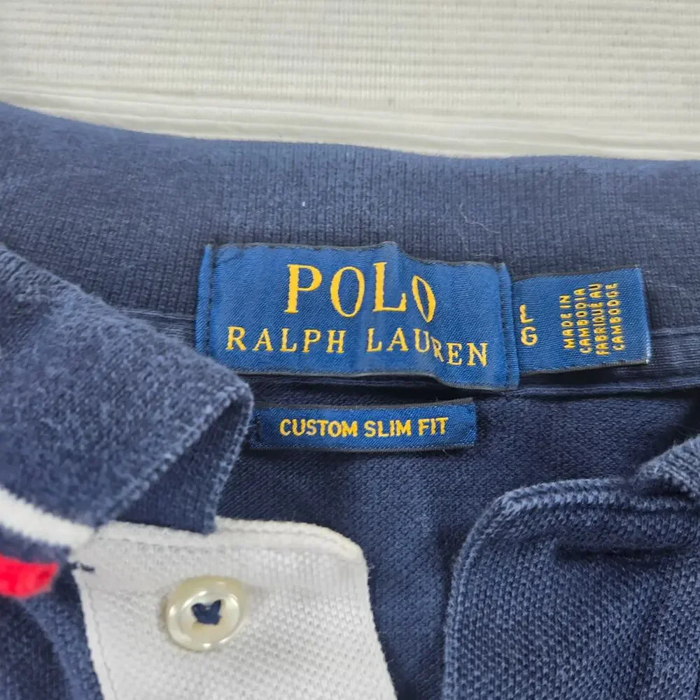 Polo Ralph Lauren Custom Slim Fit Enlarged Pony Blue Polo Shirt Men's Size Large